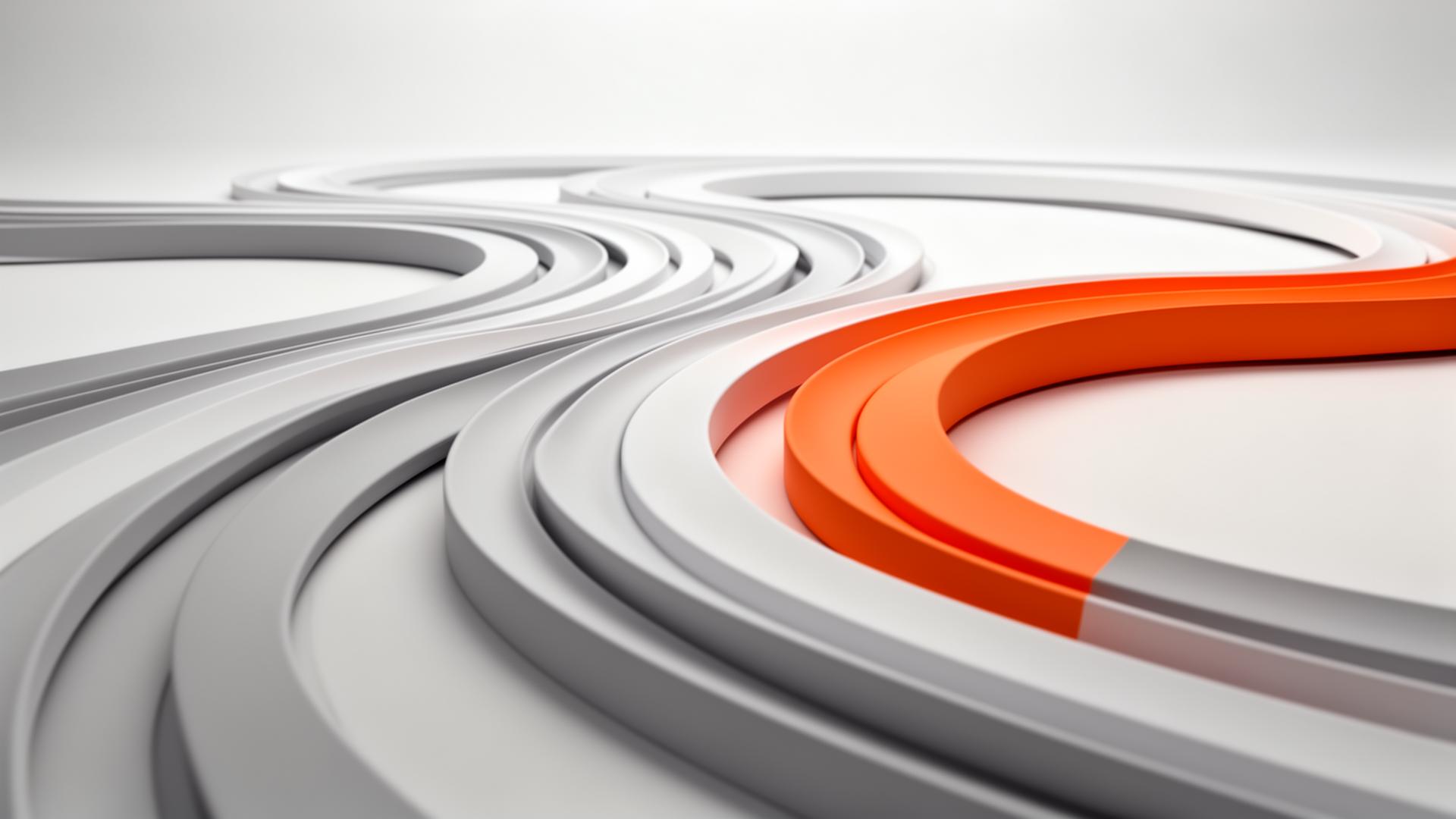 Abstract flowing paths with one orange path leading the way